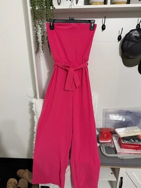 Strapless Tie-Waist Jumpsuit in Vibrant Pink